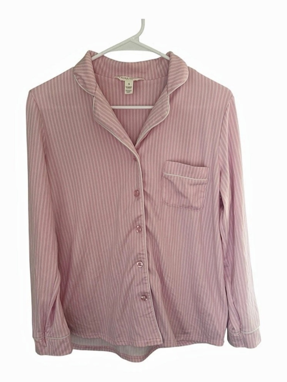 Laura Ashley Pink Stripe Long Sleeve Button-Down Pajama Top Small